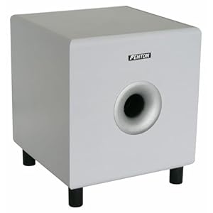 Fenton SHFS08W Active Subwoofer for Home Theatre & HiFi Systems, 8 Inch Downfiring Woofer, Adjustable Crossover & Phase Control, Bass Reflex, 200W, White