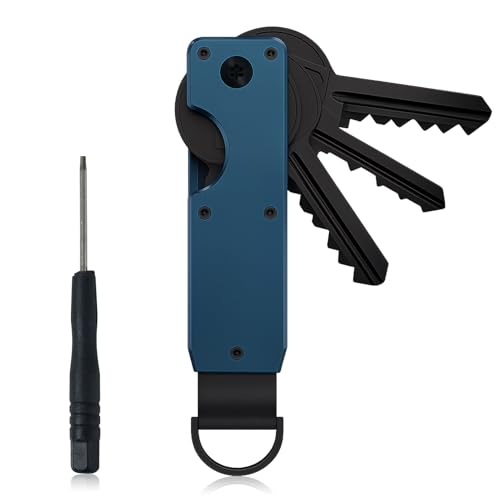 Sleutelorganizer, compacte sleutelorganizer van metaal, met 6 sleutels, sleutelhanger, opvouwbaar, minimalistisch, voor mannen en vrouwen (oceaanblauw)