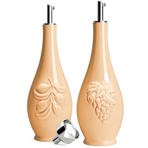HOMBENE Porcelain Oil and Vinegar Dispenser, 16oz Oil Dispenser for Kitchen, Leakproof Oil Containers for Cooking Set for 2, 500ml (Amber Orange)