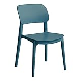 Sillas de comedor apilables de plástico con respaldo curvado y cojines desmontables para cocina, restaurante y bistró, cómodos asientos azules (juego de 4)