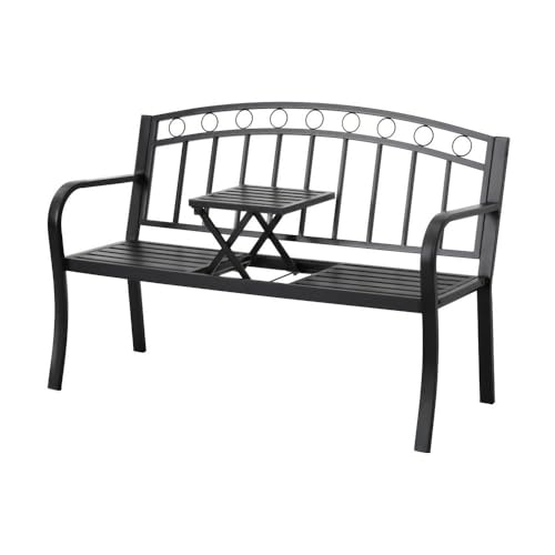 Gardeon Outdoor Garden Bench Seat Loveseat Steel Foldable Table Patio Furniture
