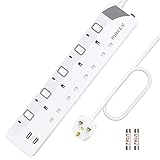Extension Lead with 4 Way Plug Sockets, Wall Mountable Extension Socket with Individual Switches and 2 USB Charging Ports, 13A 3250W, 2M Extension Cord