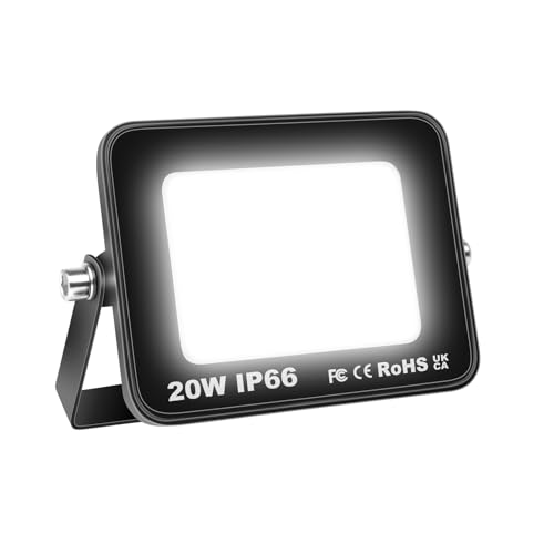SKYWORLD Focos LED Exterior 20W, 2000LM Proyector LED Exterior, 6000K Blanco Frío Luz de Seguridad, Impermeable Luz de Inundación Iluminación para Garaje Patio Jardín Terraza Parque Estadio Obra