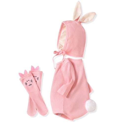 Aalizzwell Newborn Baby Girls First Easter Clothes Rabbit Bunny Ear Outfit NB Pink