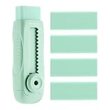 M&G 4+1 Pack Rubber Erasers Sliding Retractable Eraser, Soft Cute Erasers Push Pull Large Pencil Eraser with Plastic Sleeve 4 Refill Eraser for Students Kids, School Office Home Supplies (Green)
