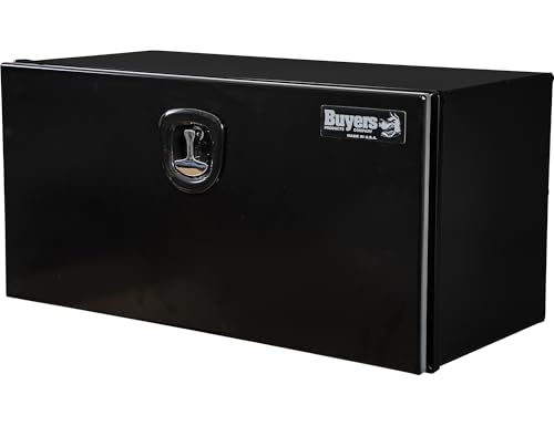 Image of Buyers Products 1706905 Pro Series Underbody Truck Box, 18x18x36 Inch, Gloss Black, 0.125 Inch Smooth Aluminum, 3-Point Locking Drop Door, Bolt-On Hinge, Weather Resistant, No Center Post, Made in USA