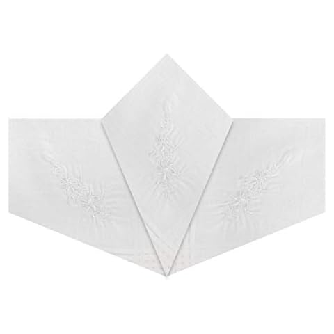 Pack Of 3 Womens/Ladies White Handkerchiefs With White Floral Embroidery & Satin Stripe Borders, 100% Cotton, 29 x 29cm Cover