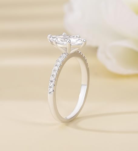 TIGRADE 2CT Engagement Ring for Women Marquise Cut Cubic Zirconia Wedding Band CZ Promise Anniversary Ring Size 3-12, Silver, Size 4 by TIGRADE - Used condition - Image 2