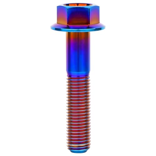 Image of Ti Screws M10 x 20 25 30 35 40 45 50 55 60 65 70 75 80 90 100mm 1.25 Pitch Titanium Flange Hex Bolt Pack of 4 (Burnt Blue, M10x50mm)