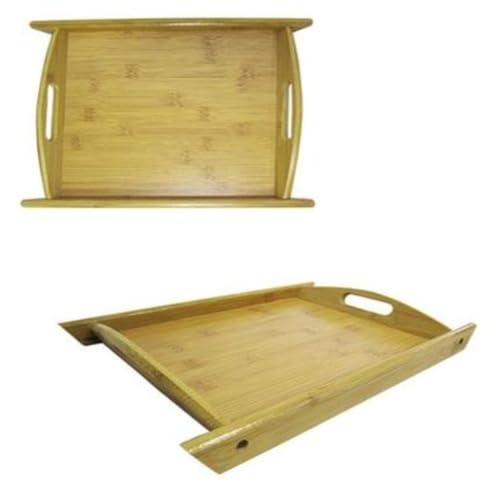 BANDEJA DE BAMBU RETANGULAR COM ALÇA NA LATERAL 33X50CM
