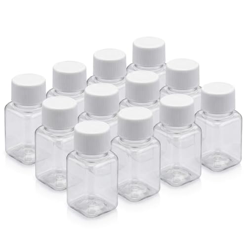 Yonfas 12 Pcs Juice Shot Bottles With Lids 50ml Reusable Plastic Bottles for Ginger Shots Juices and Beverages