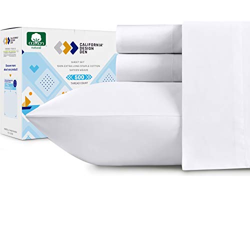 California Design Den 500 Thread Count Pure White King Size 6 Piece Sheet Set, Ultra Soft Extra Long Staple Pure Cotton Bed Sheet Set (1 Top Sheet, 1 Bottom Fitted Sheet & 4 Pillowcases) #TOP7