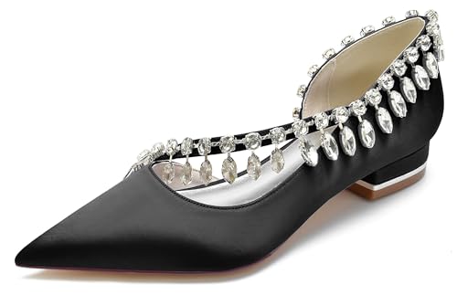 Hanfike Girls Womens Elegant Wedding Flats Slip-on Rhinestones Beaded Evening Shoes JY222