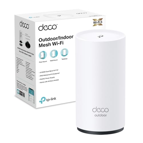 TP-Link Deco X50-Outdoor Router AX3000Mbps Access Point Esterno Mesh WiFi 6 Dual Band, IP65 Resistenza alla Polvere e all'Acqua, Palo e Montaggio a Pa