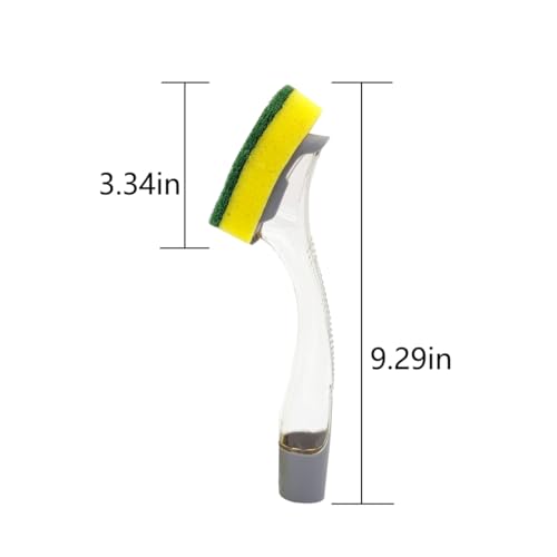 Image of The Pot Brush with Green and Yellow Washing Pads Does not Damage The Pot Handle and can be Used to add Liquid, Brush The Bowl, and Brush The Stove