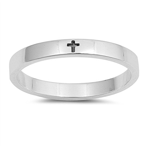 Simple Little Engraved Cross Stackable Ring .925 Sterling Silver Band Size 6 #TOP19
