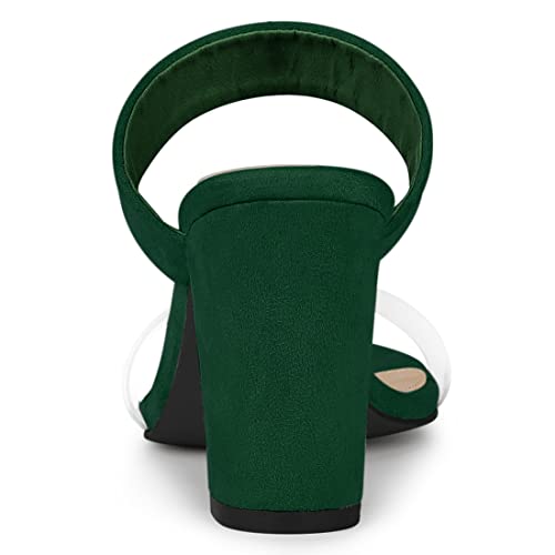 Allegra K Women's Dual Clear Strap Block Heels Slides Green Sandals 8 M US