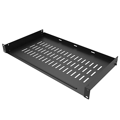 JINGCHENGMEI 1U Vented Server Rack Shelf Disassembled 10 inches Deep Universal Rack Tray No Lip for 19 Inches Network Cabinet or Server Rack