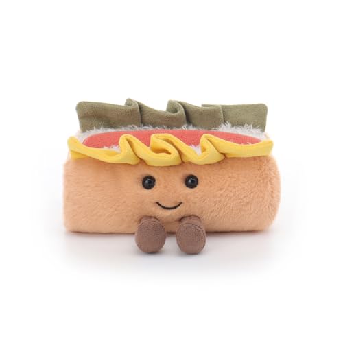 Apricot Lamb Köstlicher Hot Dog Essen Plüschtiere für Kinder, weiche niedliche Kuscheltier für Baby Mädchen und Jungen, Flauschige Köstlicher Hot Dog Braun 12cm