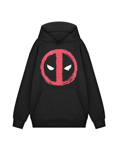 Marvel Mens Black Hoodie | Official Comics Character Logo Hooded Sweatshirt | Superhero Graphic Pullover for Men | Avengers Fan Apparel Gift