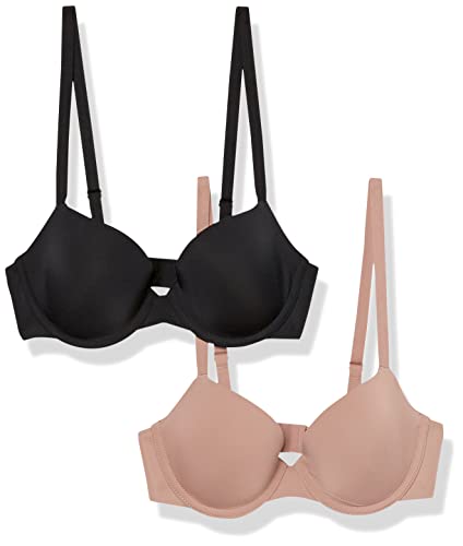 Amazon Essentials Women's Demi Cup Microfibre Bra with Adjustable Straps, Pack of 2, Dark Taupe, 36C