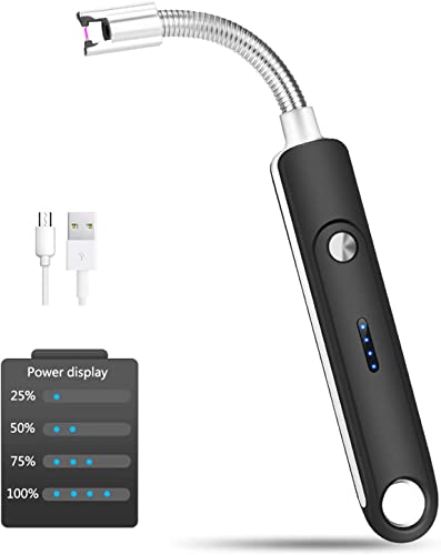 Candle Lighter Rechargeable Arc Lighter Electric Lighters Flameless Fire Lighter USB Windproof Flexible Long Lighter for Home Kitchen Outdoor BBQ Camping Activities (Black)