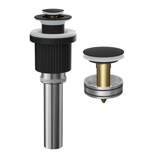 Hibbent Hibbent Metal Bathroom Sink Drain & Stopper Fit with or Without Overflow Matte Black 1