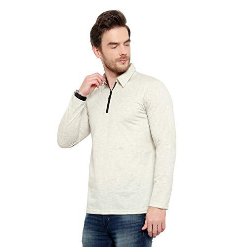 Image of Men's Cotton Blend Full Sleeve Zip Neck Polo T-Shirt (Pack of 1)