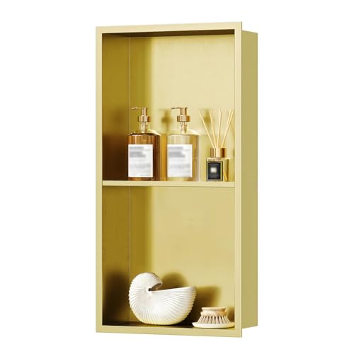 JTWWDM 2-Tiers 304 Stainless Steel Niche, Square Recessed Shower Shelf,