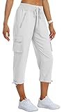 MoFiz Capri Pants for Women Cargo Hiking Pants Lightweight Women's Capris Summer Casual Travel White M