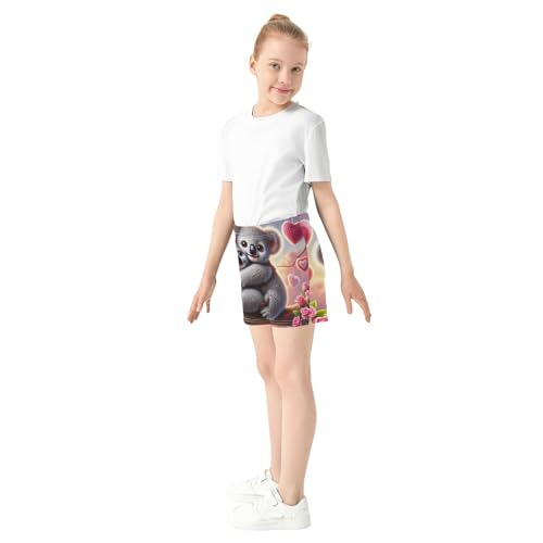 Girls Cute Athletic Lounge Shorts with Romantic Koala Love Hug Print Comfy Pajama Activewear for Kids Teens, X-Small4