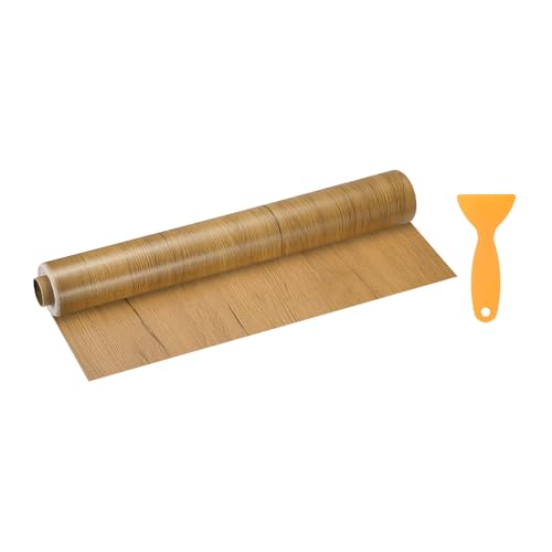 Image of HARFINGTON Wood Grain Repair Tape 15.7 Inch x 33ft Self Adhesive Repair Patch Tape Simulated Wooden Floor Tapes with Plastic Scraper for Tables Doors Windows Furniture, Yellow Teak