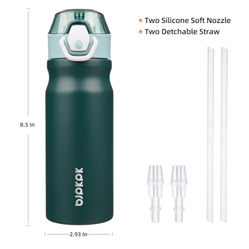 Image of BJPKPK 18 oz Water Bottle with Straw & Handle, Insulated Stainless Flask | Leak Proof Locking Lid, Thermal, Double Wall Vacuum, Keeps Hot /Cold, BPA Free, Dishwasher Safe, Travel & Sports, Army Green