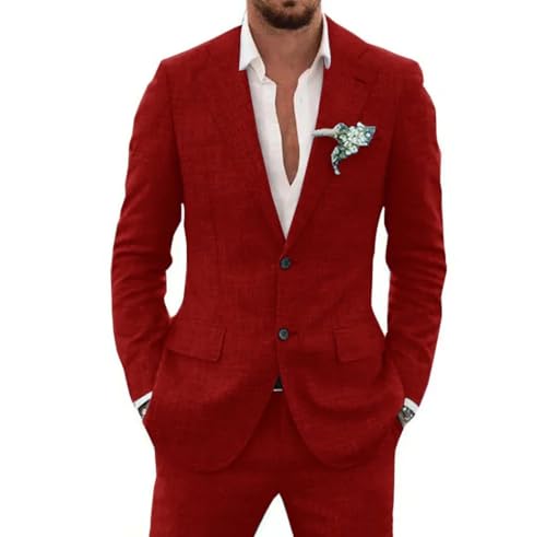 Men's Linen Suit 2 Piece Notch Lapel Single Breasted Wedding Tuxedo for Beach Formal Casual Occasions