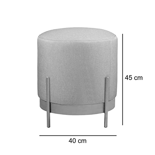 Puff Redondo Ágar em Linho e Base Metal Dourado Agarb Decor Cor:Linho Cinza