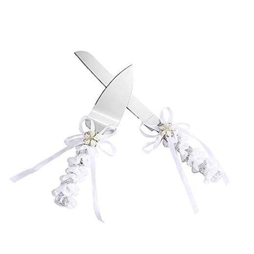 TANG SONG Pearl Flower Shape with Lace Wedding Cake Knife and Serving Set Wedding Cake Knife (Set of 2)