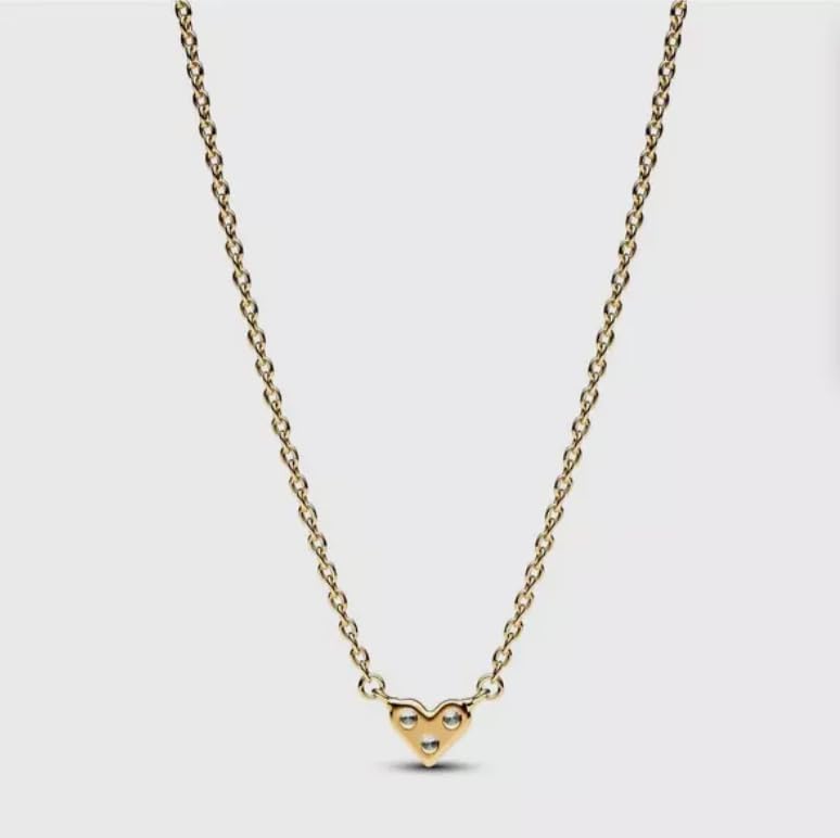 PANDORA Triple Stone Heart Collier Necklace - Gift for Her - 14k Gold Necklace with Clear Cubic Zirconia - Jewelry for Women - With Gift Box - 17.7"