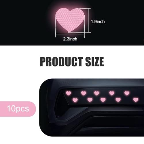 Image of 10 PCS Car PVC Heart Sticker, Reflective Crystal Color Grid Design Tailgate Body Scratch Decorative Car Sticker, Self-Adhesive Accessory, Suitable for Most Cars (Pink)