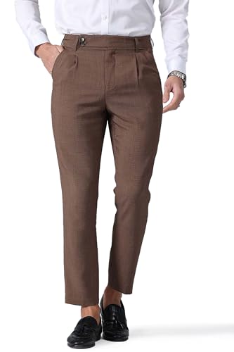 Men's High Waisted Fold Pleated Pants, Slim Fit Lightweight Soft Tapered Dress Pants Casual Versatile Trousers