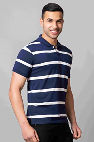 Image of PRORIDERS Half Sleeve Cotton Blend Fabric Collared Regular Fit Men's Polo Striper Tshirt with Pocket for Casual wear