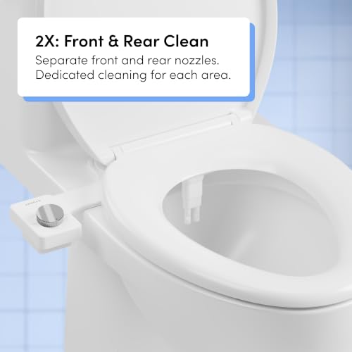 Image of TUSHY NEW Fresh Dual Nozzle Cool Water Bidet: Ultra Slim Toilet Seat Attachment with Luxury 2 in 1 Front & Rear, Self-Cleaning, 180º Clean, (DIY Install, 10 Minutes), Non-Electric, Brushed Brass Knob