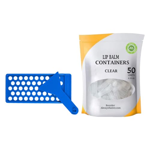Kit de brillo labial Diys - 50 contenedores de tubo con bandeja, raspador y espátula para hacer bálsamo labial | Tubos de plástico redondo transparente para hacer y adornar de ro