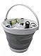 SAMMART 10L zusammenklappbarer Plastikeimer - Faltbare runde Wanne - Tragbarer Wassereimer zum Angeln - Platzsparender Outdoor-Wassertopf. Größe 31cm Durchmesser (Weiß/Grau, 1)
