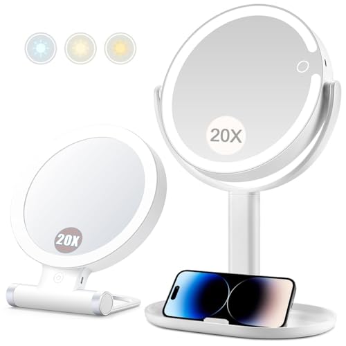 Espejo de maquillaje MIYADIVA con luz y aumento 20X