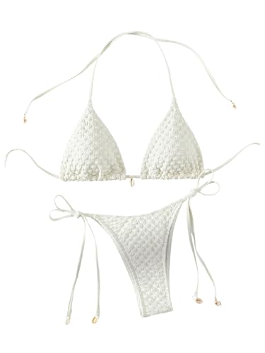 GORGLITTER Womens 2 Piece Swimsuits Halter Triangle Bikini Sets Tie Side Bottom Swimwear Beige XS