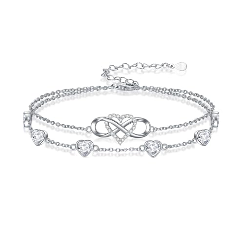 Image of Infinity Heart Birthstone Charm Link Anklets /Bracelets for Women 925 Sterling Silver Adjustable Anniversary Birthday Gifts Mother's Day Jewelry Gift for Mom Women Wife Her Friends