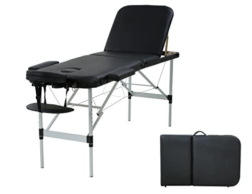 Massage Tables Portable Lash Bed 73 inch Aluminium Tattoo Table Height Adjustable Portable Spa Bed 3 Folding Chiropractic Table w/Carry Case/Face Cradle/Hand Pallet for Travel Physical Therapist