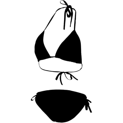 MUYAPAY Damen Bikini Set Triangel Breites Unterbrustband Lace Up Mid Waist Bademode Zweiteiliger Badeanzug Swimsuit String Bikini Set Sexy Style High Waist Schwarz Tanga Bademode Verstellbare