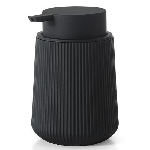 Image of YAUKPH Striped Liquid Hand Soap Dispenser with Leak-Proof Pump for Bathroom and Kitchen Countertop 11oz Black