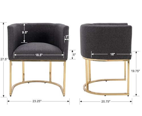 Image of HNY Mid Century Modern Upholstered Barrel Dining Chairs with Arms Set of 4, Linen Kitchen & Dining Room Chairs, 18.5 inch Wide Accent Chairs for Dining Room Living Room with Gold Metal Frame, Charcoal